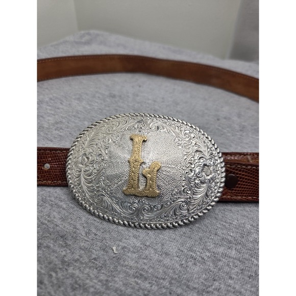 Vintage Crumrine El Arturo Initial L Buckle Lizard Leather Belt Women\'s Sz 32 main image 4
